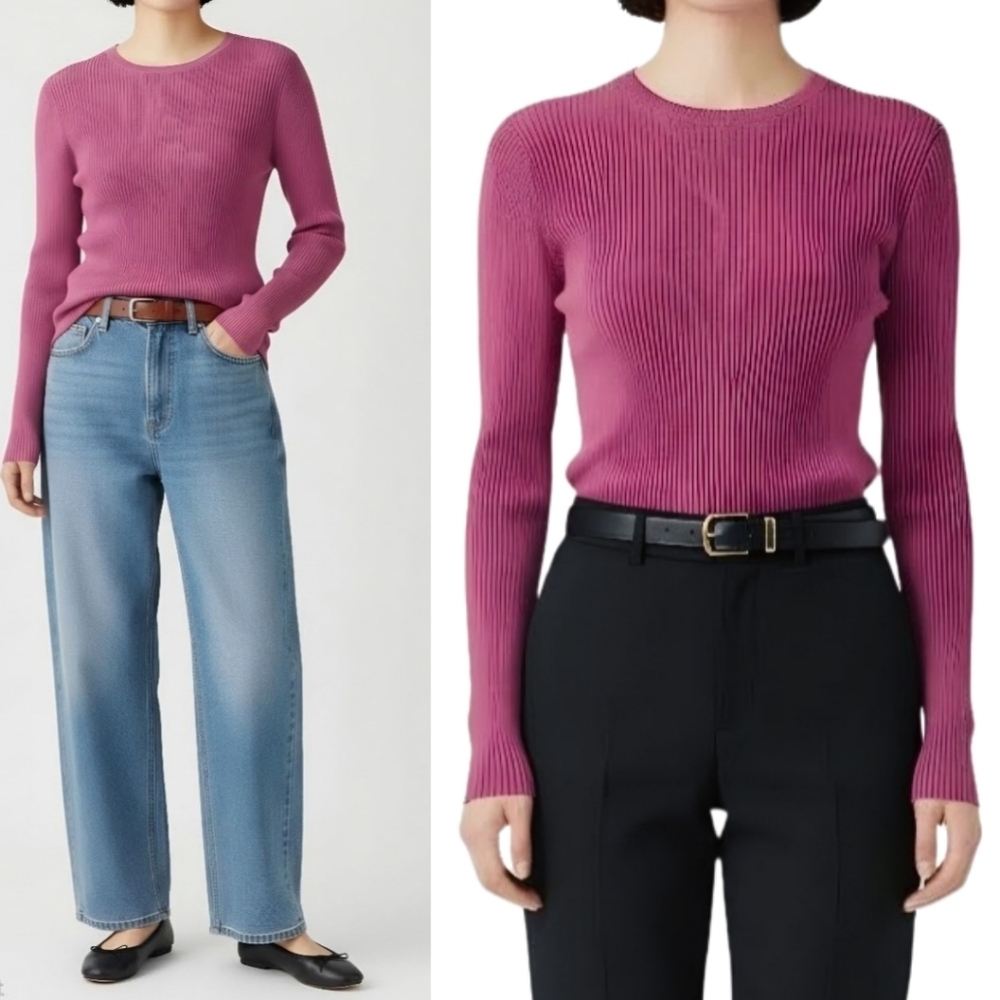 New! Unsubscribed Cashmere Silk Blend Soft Ribbed Knit Crewneck Sweater